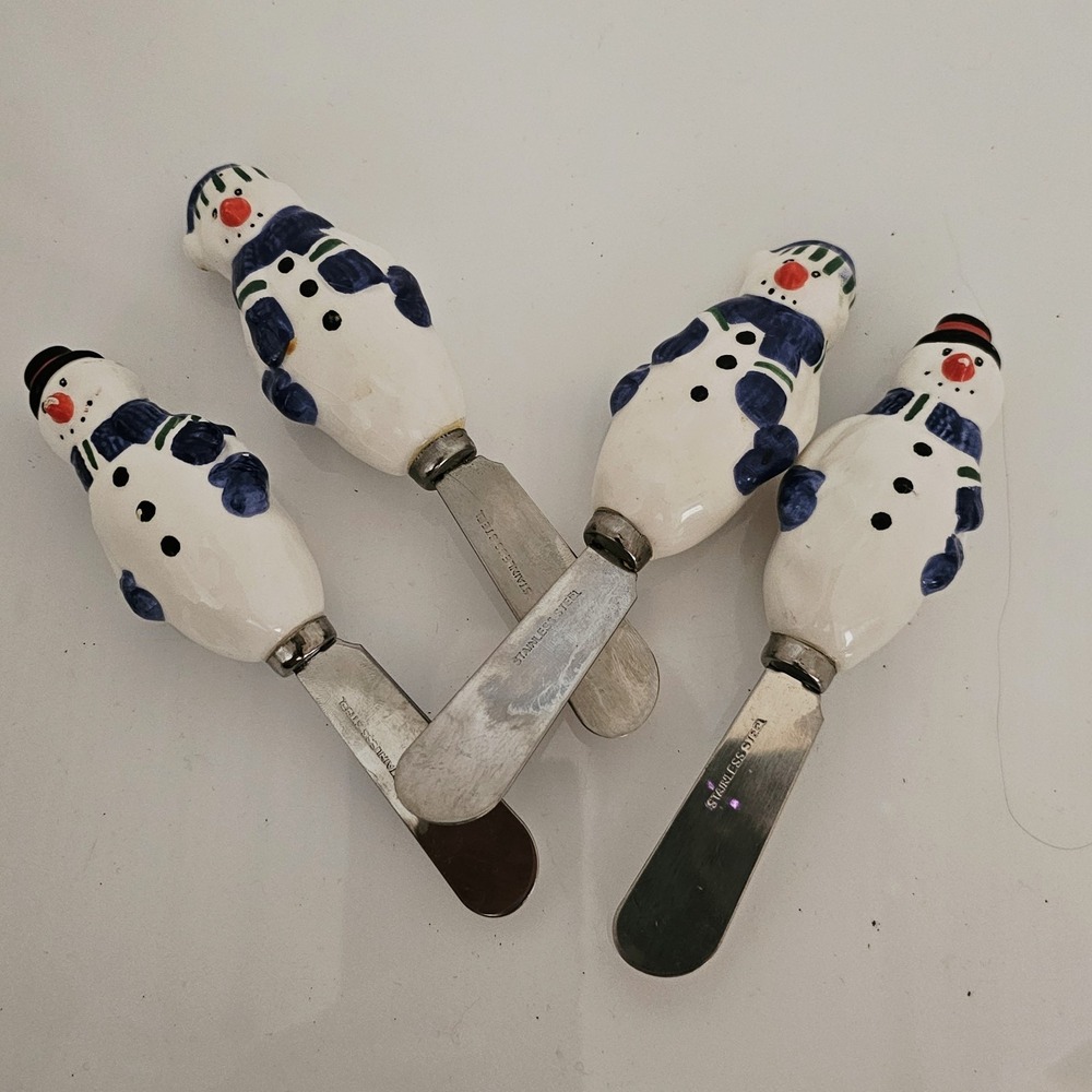 4-Piece Snowman Cheese & Butter Spreaders – Hand Painted Ceramic Handles